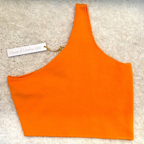 NWT House Of Harlow 1960 One Shoulder Asymmetrical Knit Crop Tank Top - Size M - Picture 1 of 3
